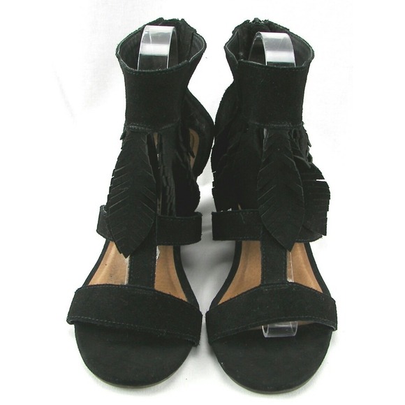 Yellow Box Feather Black Leather Open Toe Casual Wedge Sandals Sz 8.5 - Picture 3 of 8